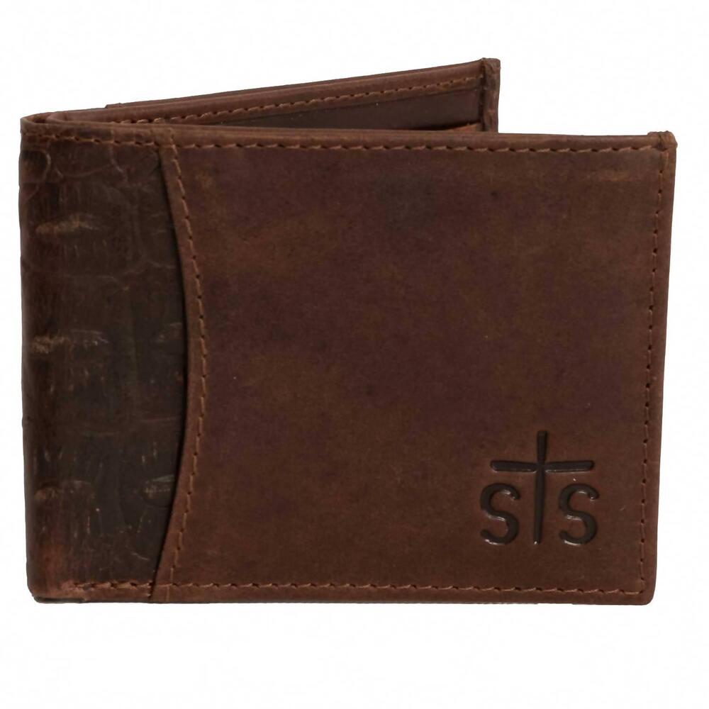 NEW STS RANCHWEAR men's croc bifold wallet in brown